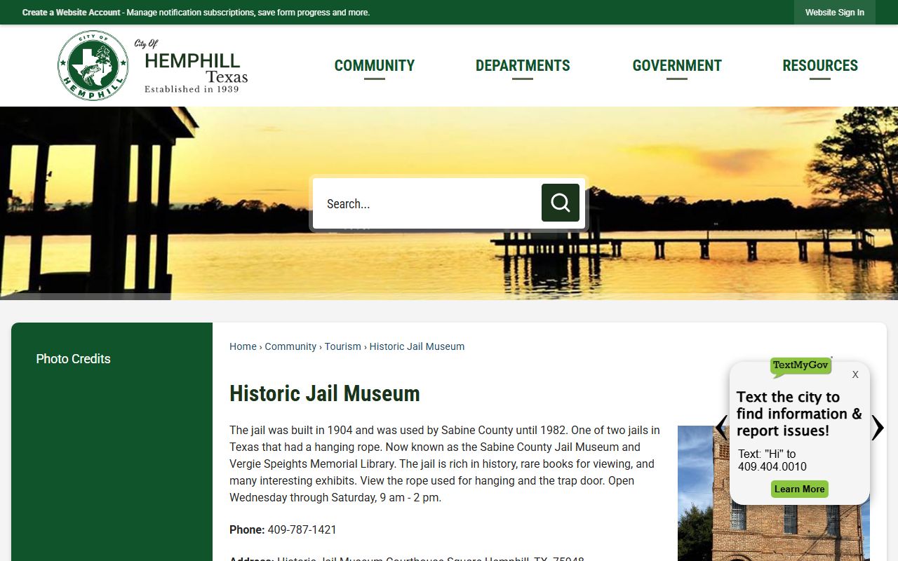 Historic Sabine County Jail museum distinguished from current jail inmate lookup