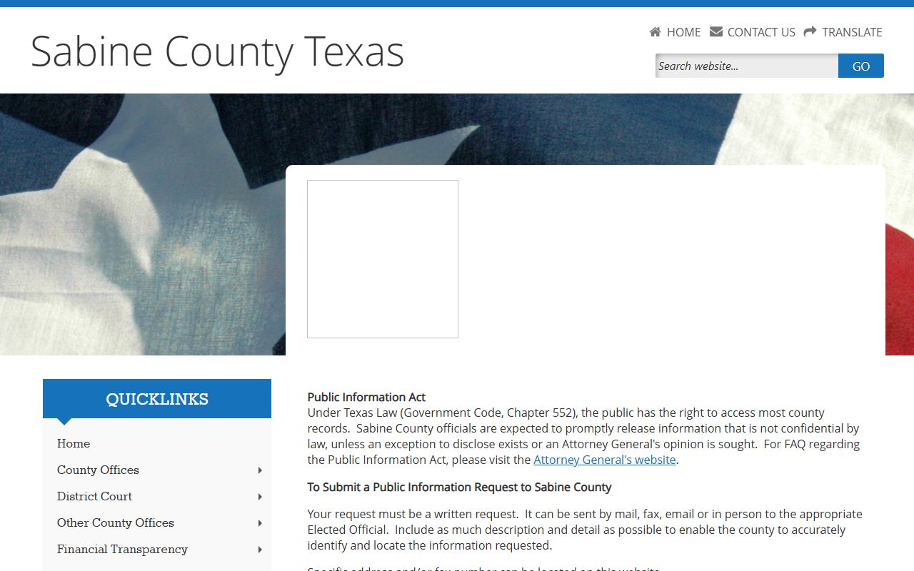 Sabine County jail mugshots public information request instructions