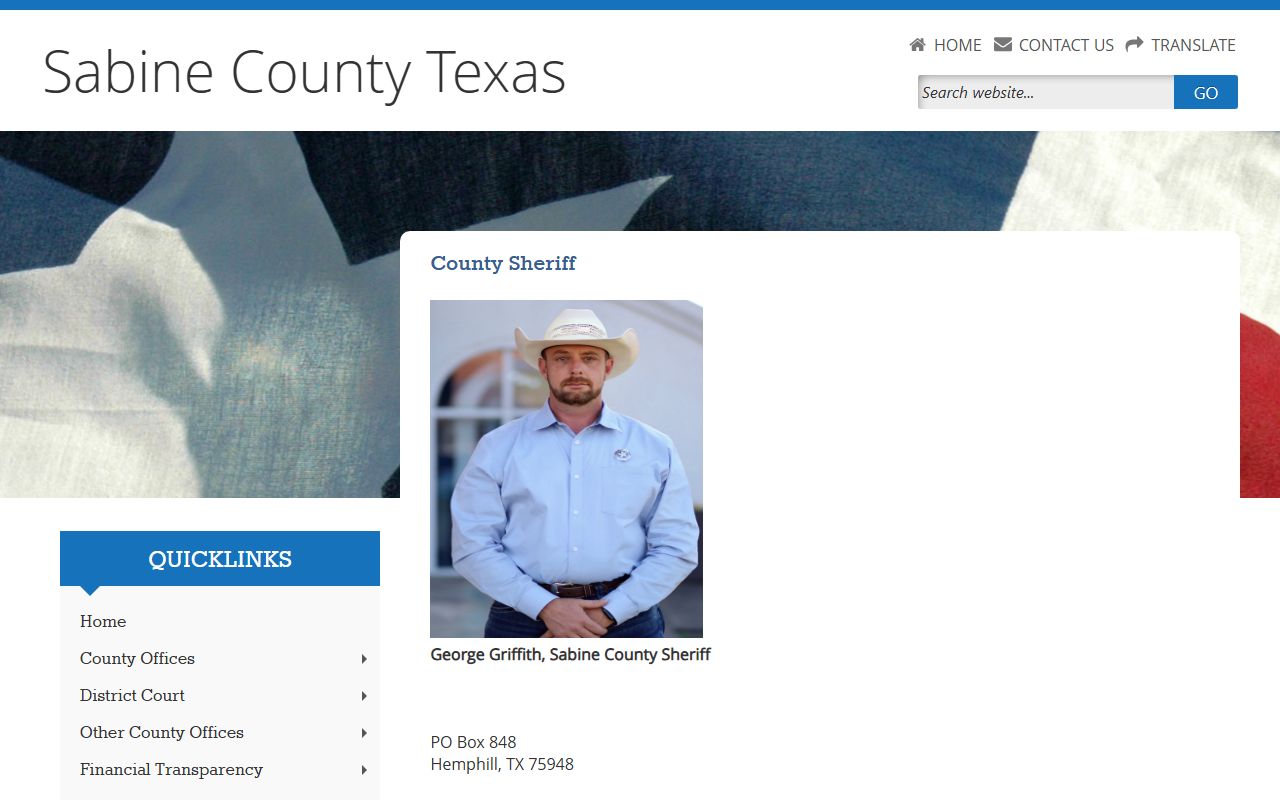 Sabine County Jail inmate records contact on the official sheriff page